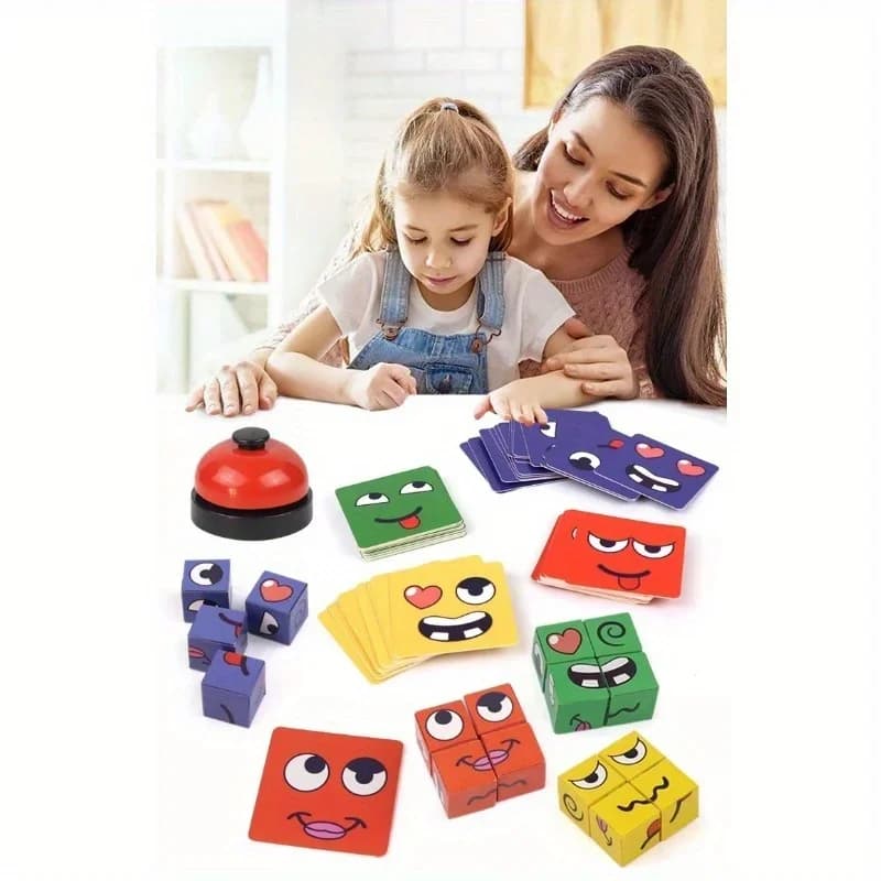 Jeu de Cube de changement de visage pour enfants, Puzzle d'expression Montessori, blocs de construction, jouets d'apprentissage précoce, jouet éducatif pour enfants