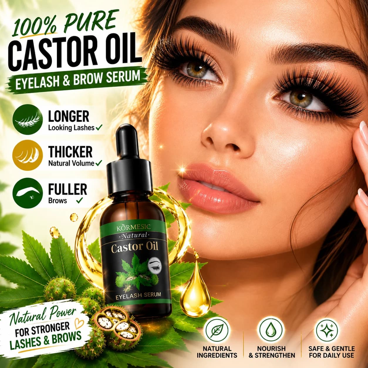 Sérum de croissance des cils à l'huile de ricin, huile de croissance des sourcils, amplificateur de cils, sourcils plus fournis, cils plus longs et plus épais, revitalisant naturel pour les sourcils
