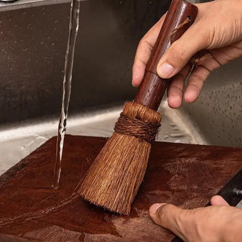 Brosse de nettoyage en soie de palme à manche en bois pour casseroles, antiadhésive, pour cuisinière, vaisselle, poils doux, produits de nettoyage