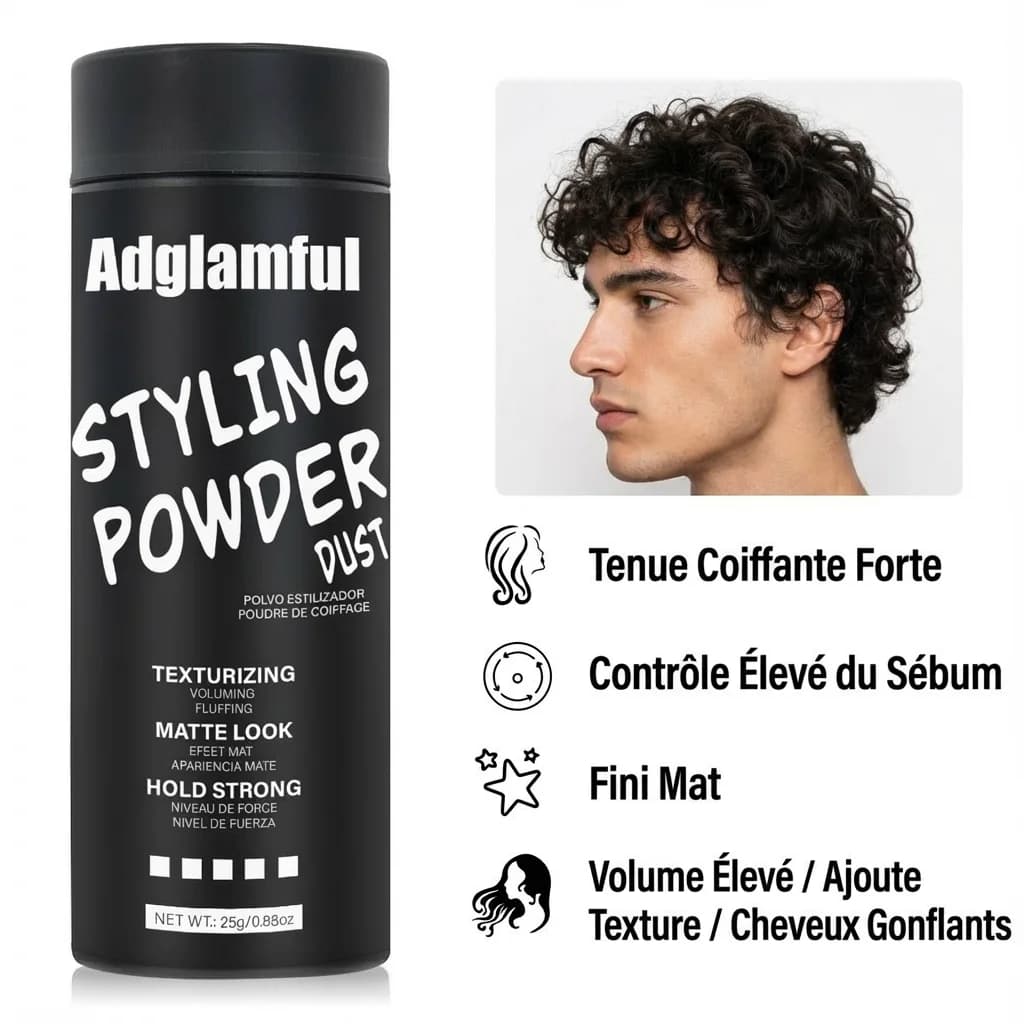 Poudre coiffante à contrôle d'huile pour hommes 25g – Absorbe l'huile et la sueur, lifting des racines en 5 secondes, texture légère, maintien 24H pour cheveux volumineux