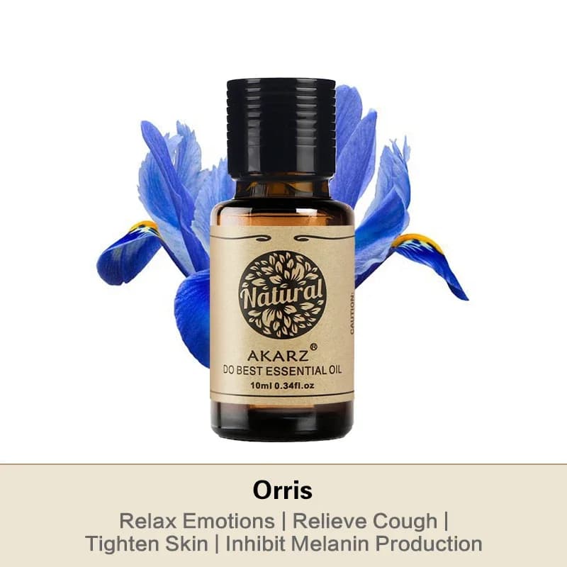 AKARZ Orris huile essentielle aromathérapie naturelle détendre l'humeur soulager la toux serrer la peau parfum matériel Orris huile