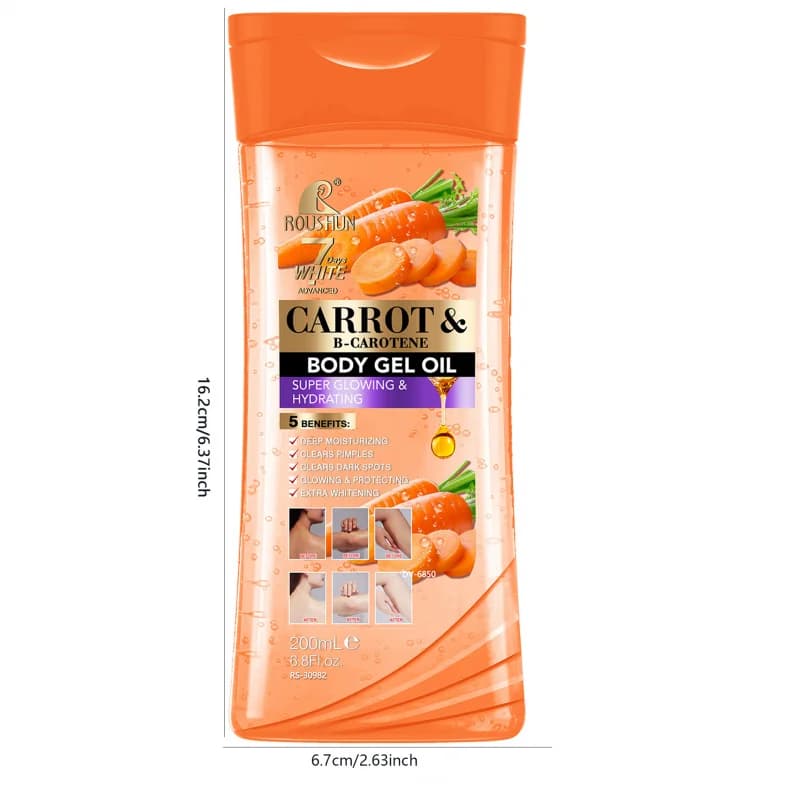 200ML CARROT B-CAROTENE BODY GEL OIL Huile corporelle essentielle hydratante unisexe pour le soin complet du corps for Body, Face, Hand,
