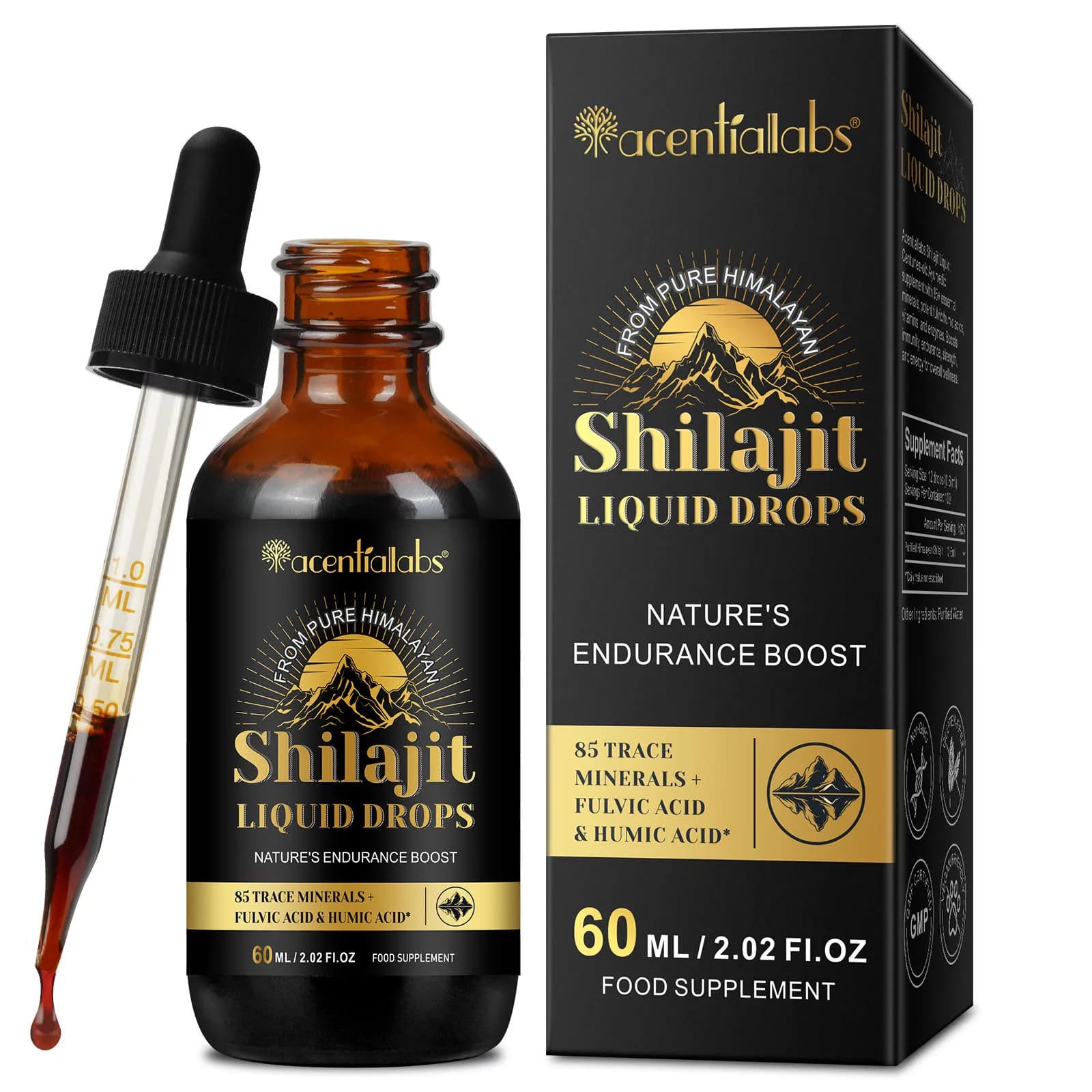 Shilajit Pur de l'Himalaya en Gouttes | Supplément avec 85+ Minéraux et Acide Fulvique | Booster d'Énergie
