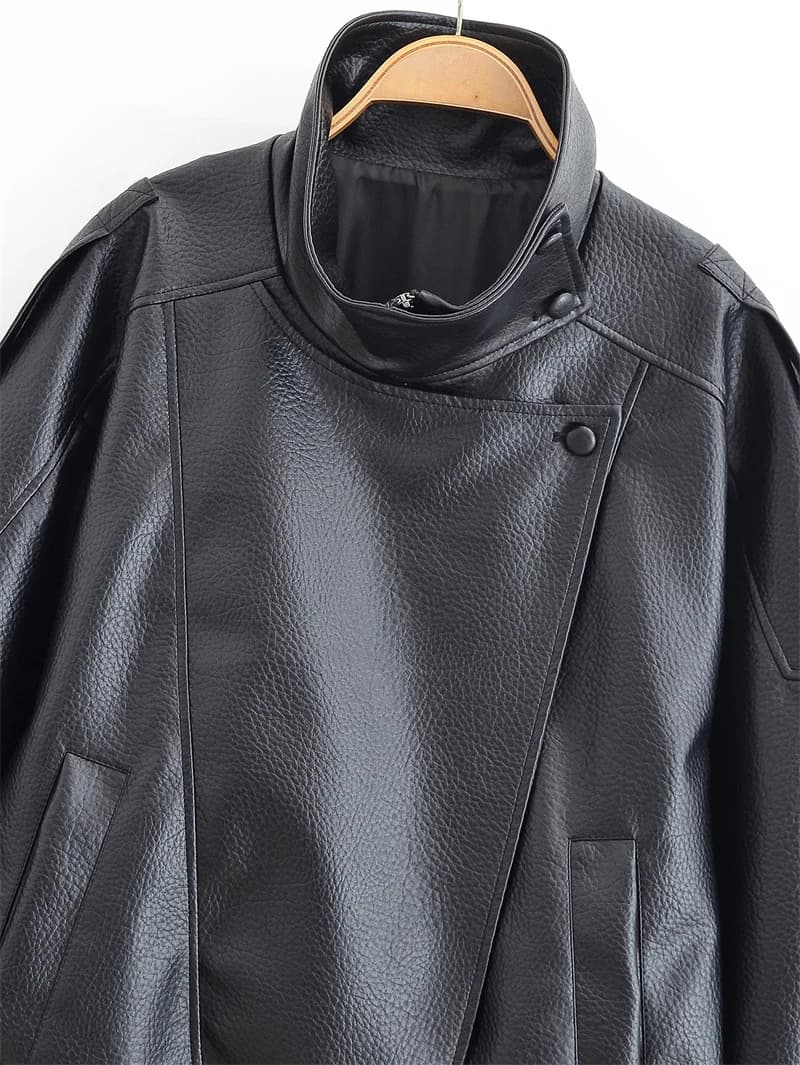 Veste femme automne 2025 nouveau noir à manches longues galets Faux cuir veste moto Style personnalité mode