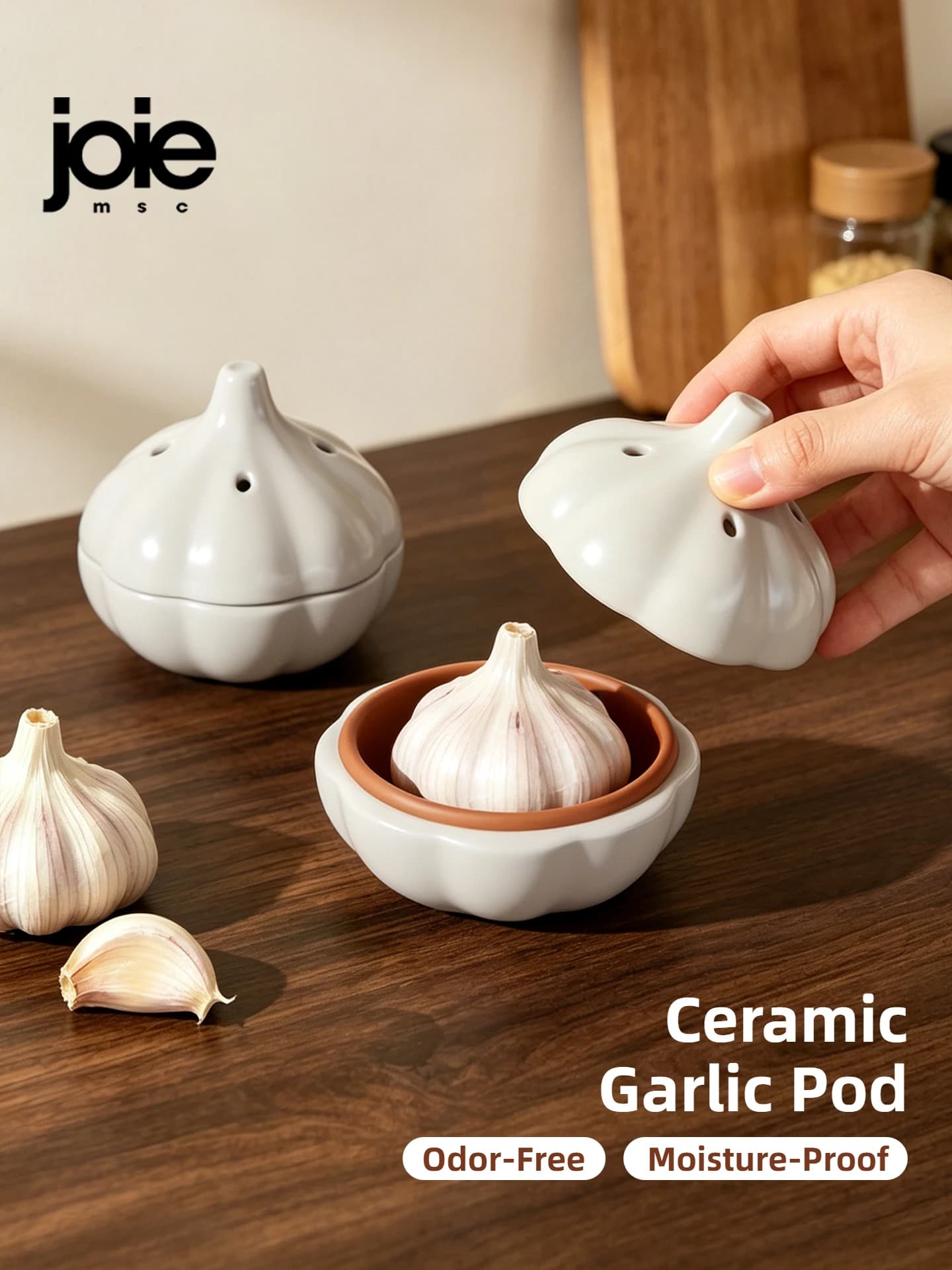 Joie – boîte de rangement d'ail, étanche à l'humidité, Anti-moisissure, Ventilation, pot de rangement en céramique, boîte de rangement pour piments et gingembre, organisateur