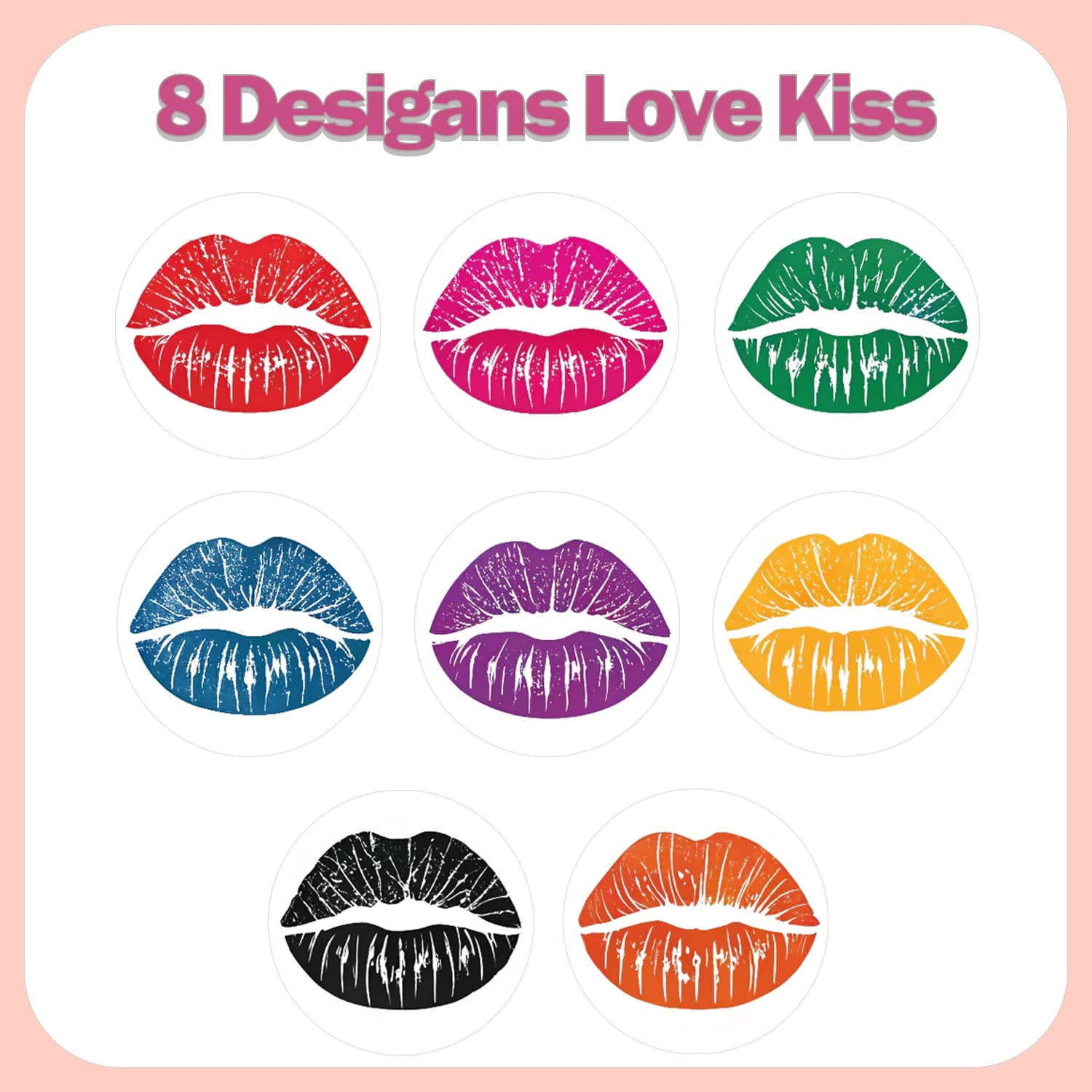 Rouleau d'autocollants Love Kiss, 8 couleurs, 2.5cm/1 pouces, décalcomanies, cadeaux d'ornement, adaptés à diverses emballages cadeaux, étiquettes de décoration pour la maison, 1 rouleau (500 pièces)