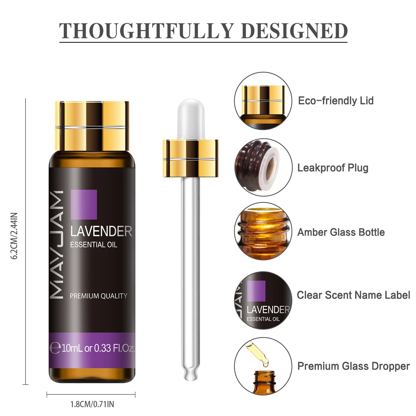 Huile Essentielle Aromatique pour Diffuseur 10ML Lavande Rose Eucalyptus Jasmin Vanille Menthe Bois de Santal Arbre à Thé Orange – Compatible Dropshipping