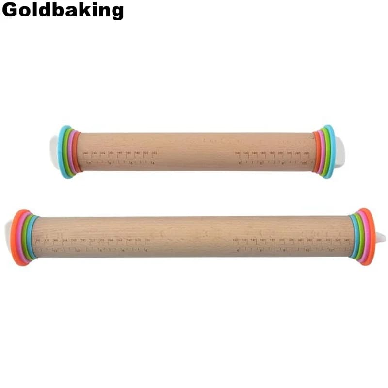 Rouleau à pâtisserie réglable en bois avec anneaux amovibles