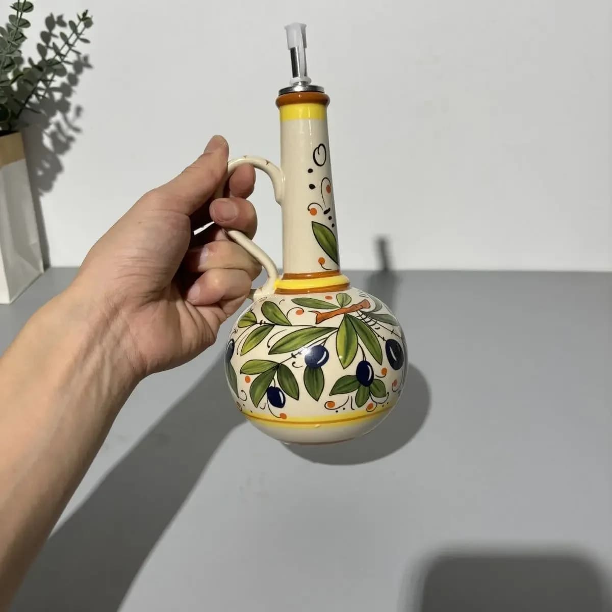 Bouteille d'huile d'olive en céramique, bouteille de vinaigre, assaisonnement de cuisine, bouteille de drainage, ustensiles de cuisine
