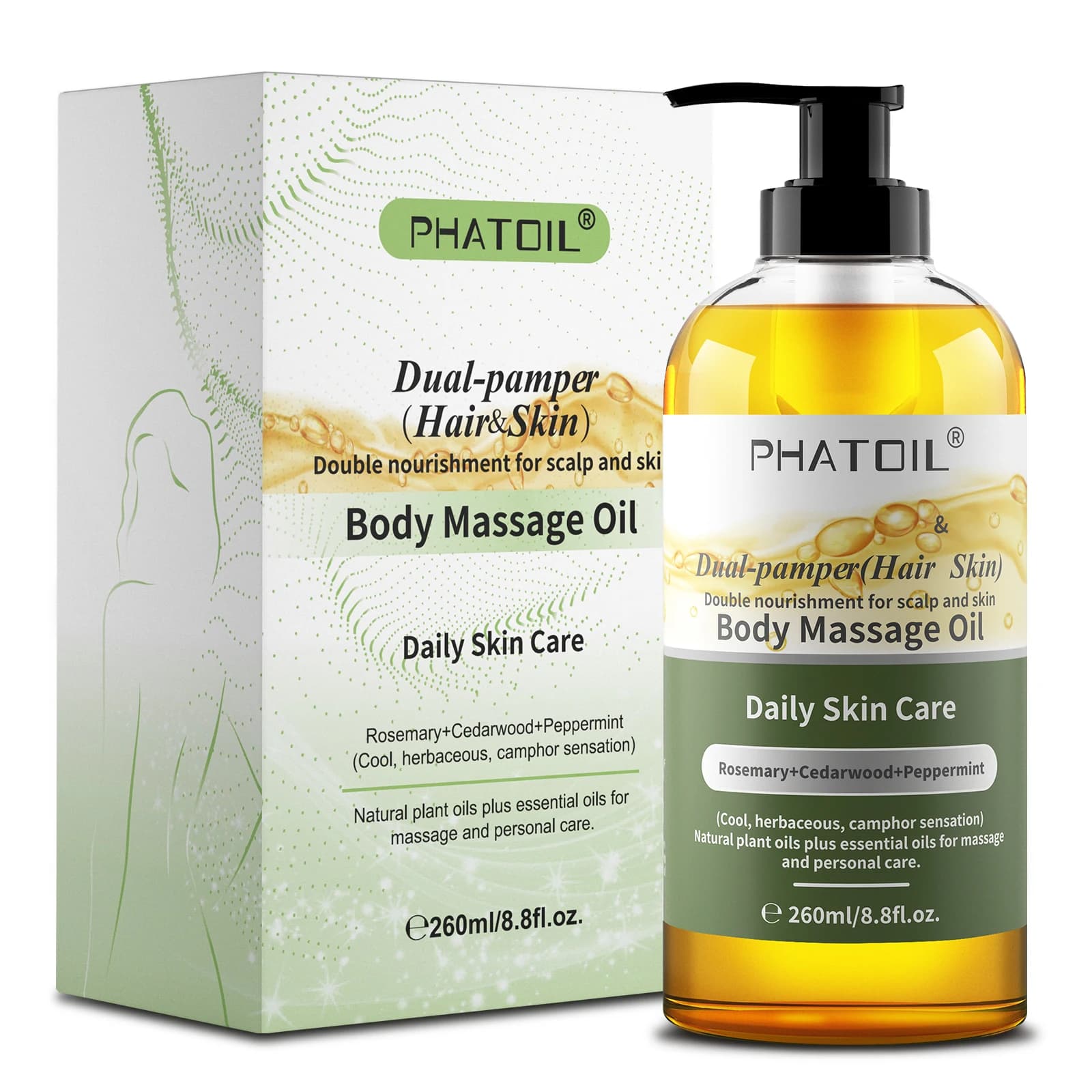 PHATOIL 260ml huile corporelle-huile de Massage hydratante et apaisante avec parfum longue durée huiles pour le corps vanille gingembre romarin