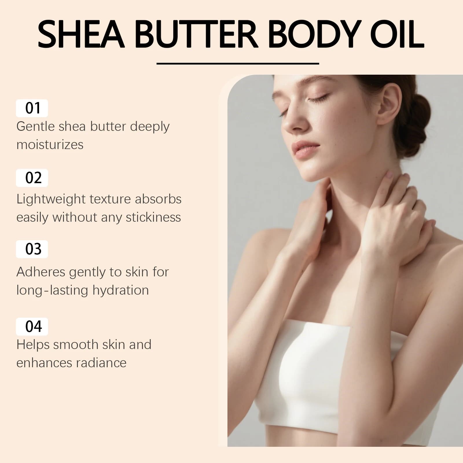 Huile corporelle au beurre, soin nourrissant doux pour tout le corps, absorption rapide et légère pour une peau lisse et douce