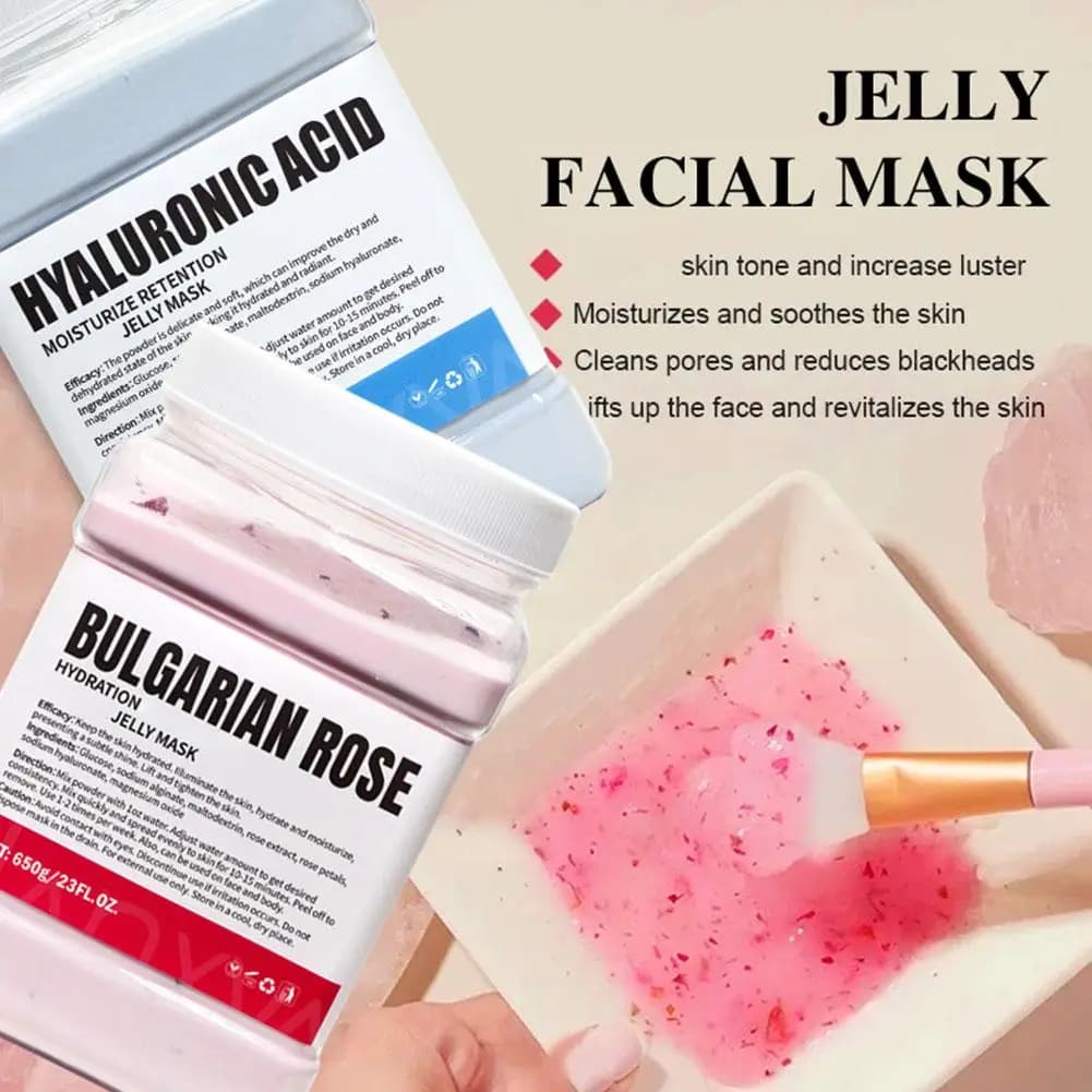 Masque en poudre de gelée à l'acide hyaluronique et à la camomille 650g, extrait de rose, hydratant, nourrissant, élasticité de la peau, soin du visage, masque de spa