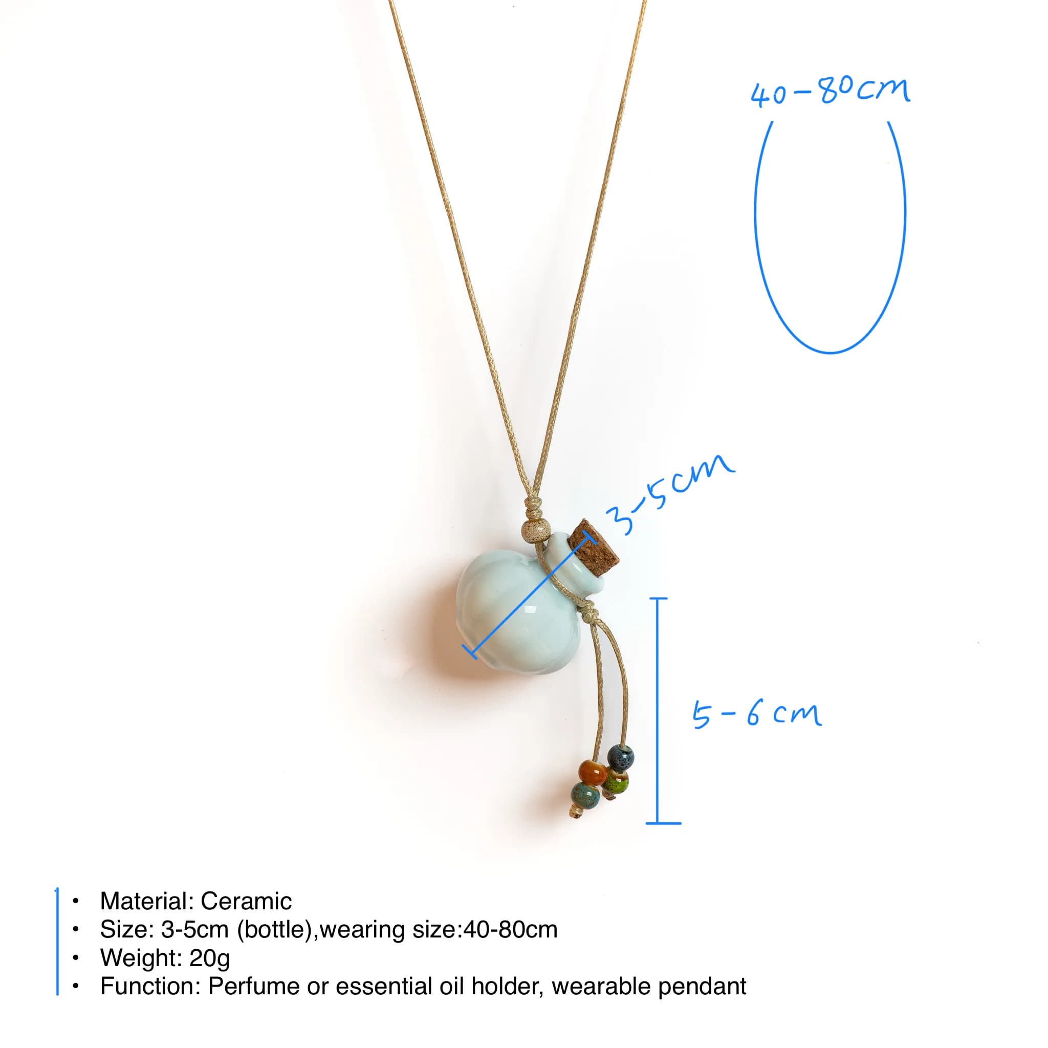 Pendentif de bouteille de parfum en céramique fait à la main