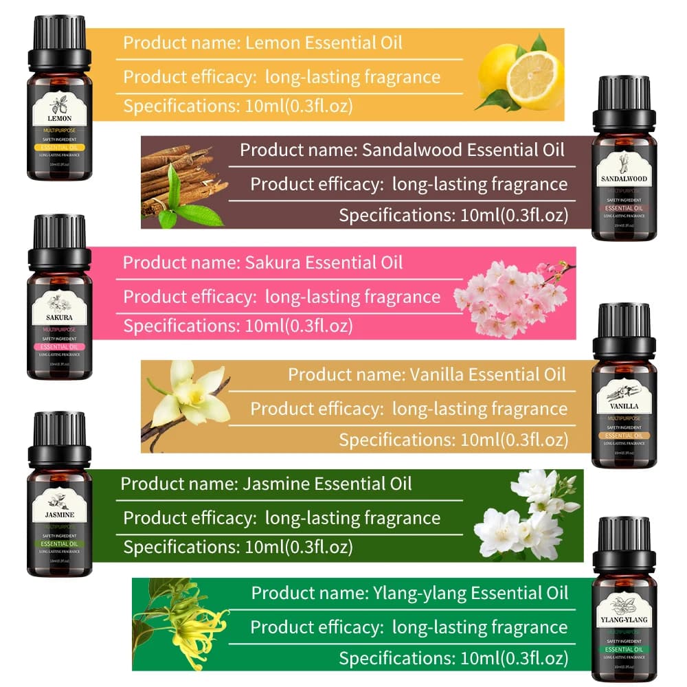 10ml/0.3fl.oz huile essentielle lavande jazmín eucalipto vanille sandalo bergamota romero citrella diffuseur arôme