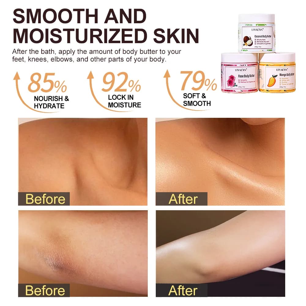 Beurre de karité apaisant la peau sèche nourrir hydratant lisse rugueux crème d'hydratation profonde noix de coco Rose mangue soin de la peau Lotion pour le corps