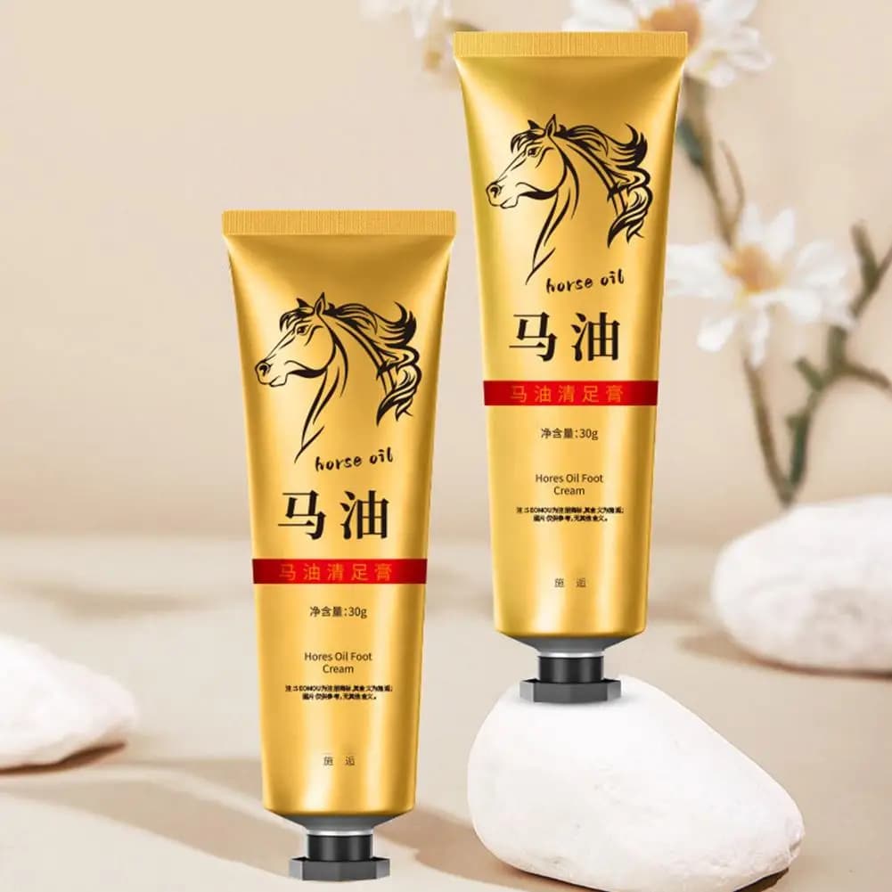 Crème Premium Hydratante à l'Huile de Cheval pour Mains et Pieds – Soin Réparateur pour Peaux Sèches et Gercées – Adoucit la Peau