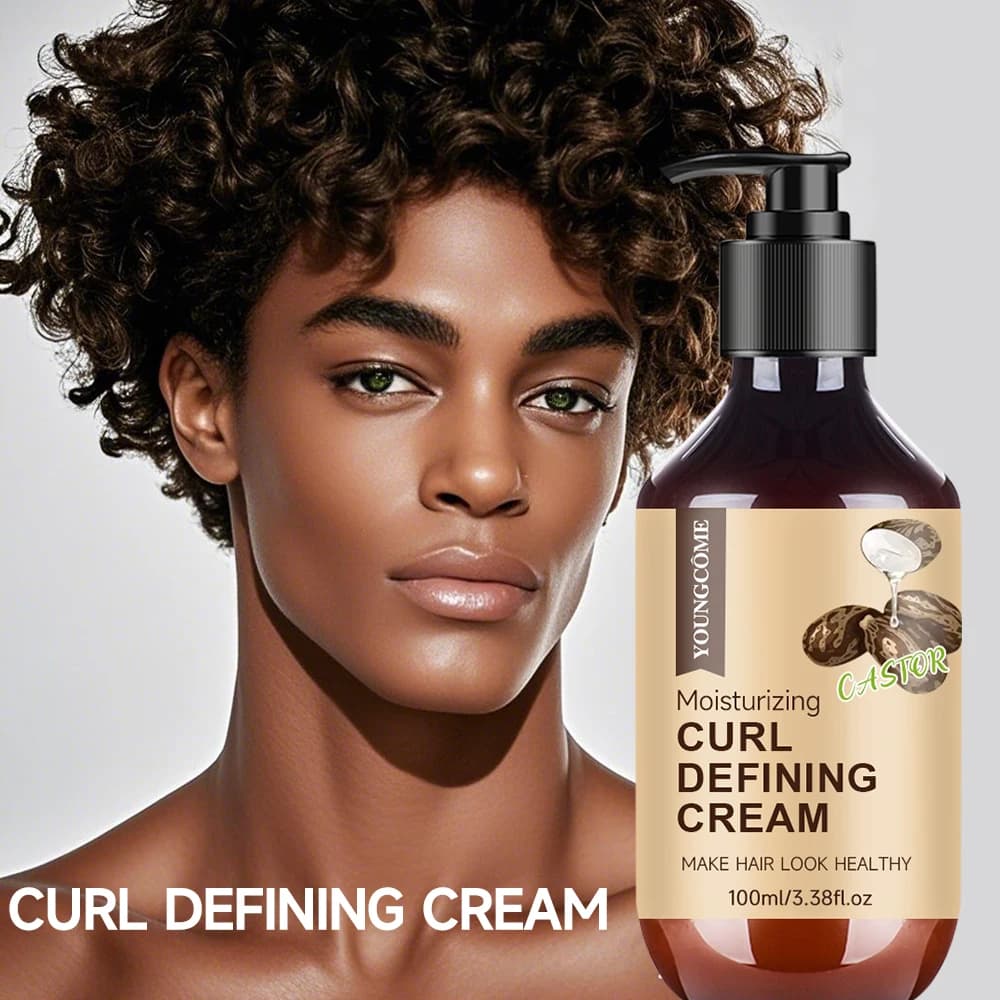 Crème bouclée à l'huile de ricin pour hommes, 100ML, avec romarin et menthe poivrée pour contrôler le bouclage