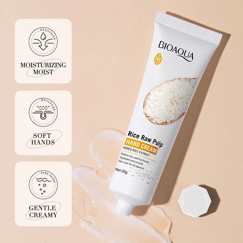 Crème pour les mains au riz, contenant de l'extrait de riz, hydrate et nourrit sans rendre la peau grasse, nourrit en profondeur, texture délicate, soin des mains, entretien saisonnier, emballage port