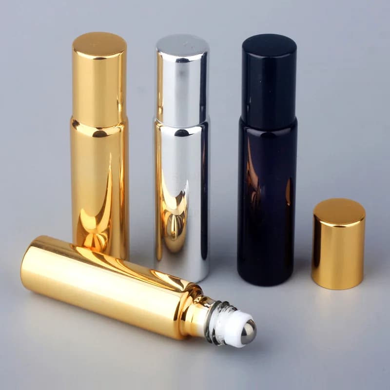 Bouteilles à roulettes d'huile essentielle en verre or/noir de 10ml, 200 pièces, avec boules à roulettes en métal, parfums rechargeables, baumes à lèvres, bouteilles à rouler