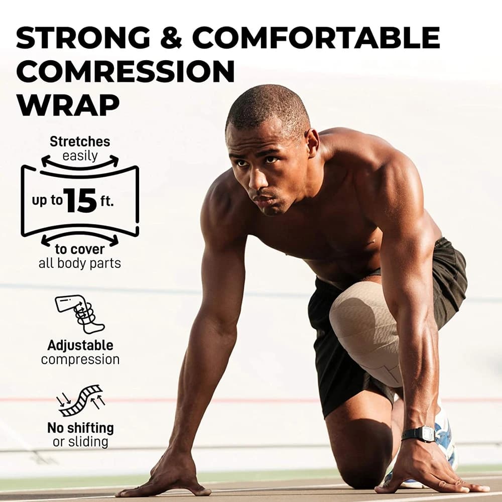 1 rouleau de bandage élastique de qualité supérieure – Bandage à compression solide avec clips supplémentaires pour le sport, les entorses, le poignet, la cheville et le pied