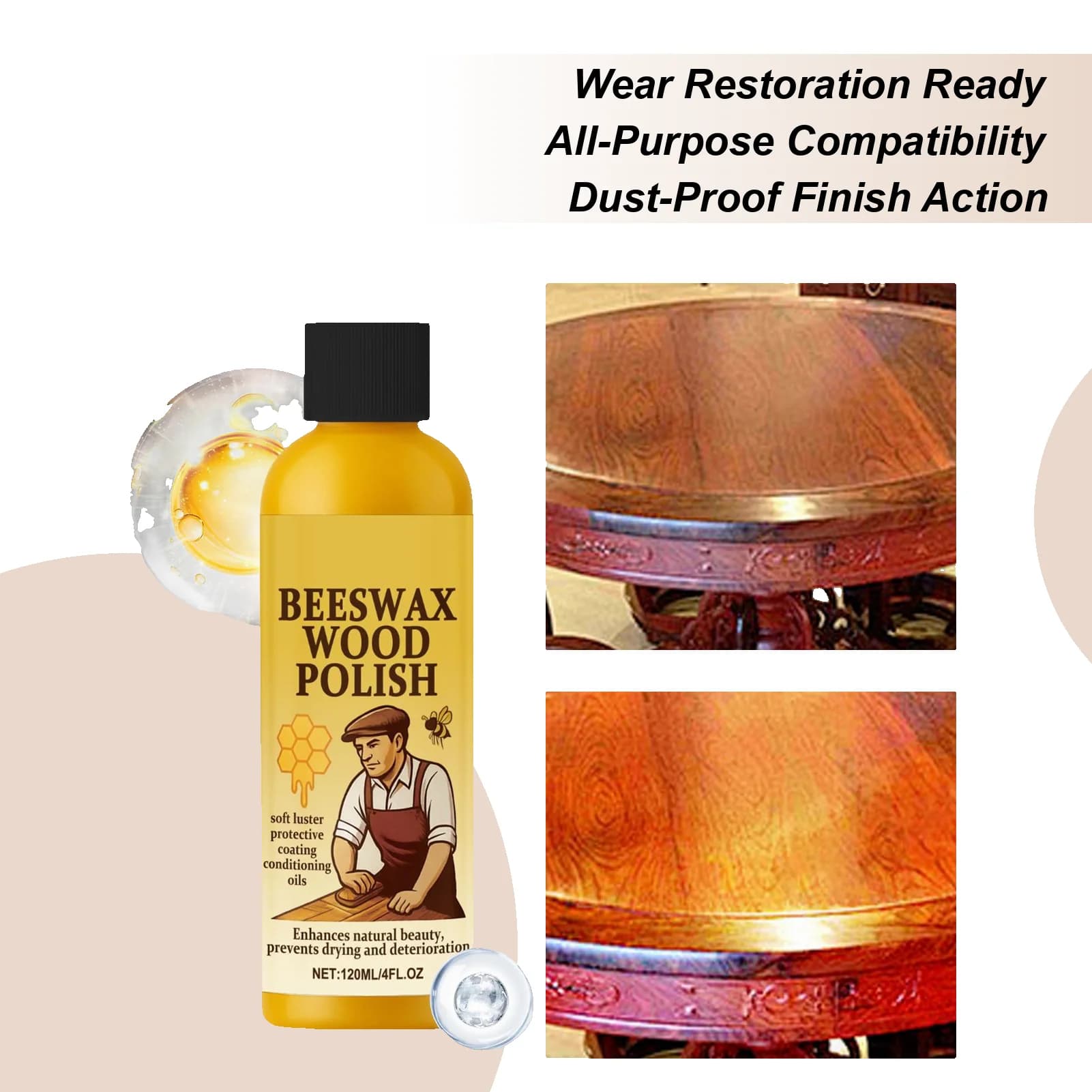 Cire de rénovation pour parquet bois naturel 120ml – Brillance et entretien du bois – Prévient les fissures – Cire profonde pour revitaliser le bois