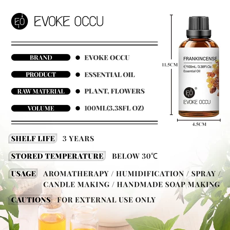 EVOKE OCCU100ML Huiles essentielles, huile de lavande vanille eucalyptus jasmin rose menthe pour diffuseur, humidificateur, bougie parfumée, savon