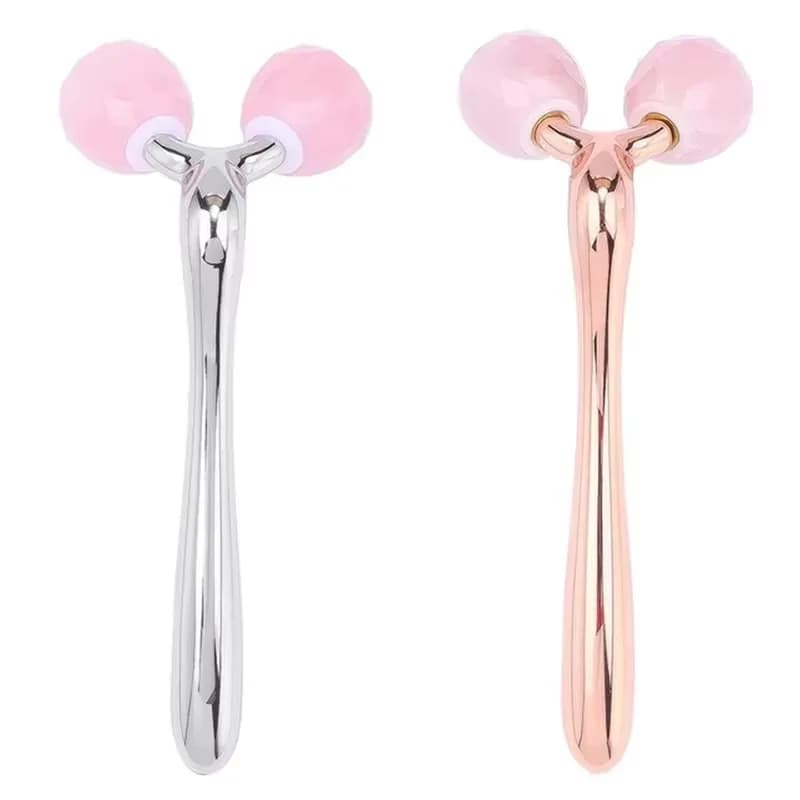 Masseur de Jade à rouleau 3D pour le visage, Quartz Rose, pierre naturelle, rotation à 360 degrés, élimine les rides, outil de Lifting pour soins de la peau