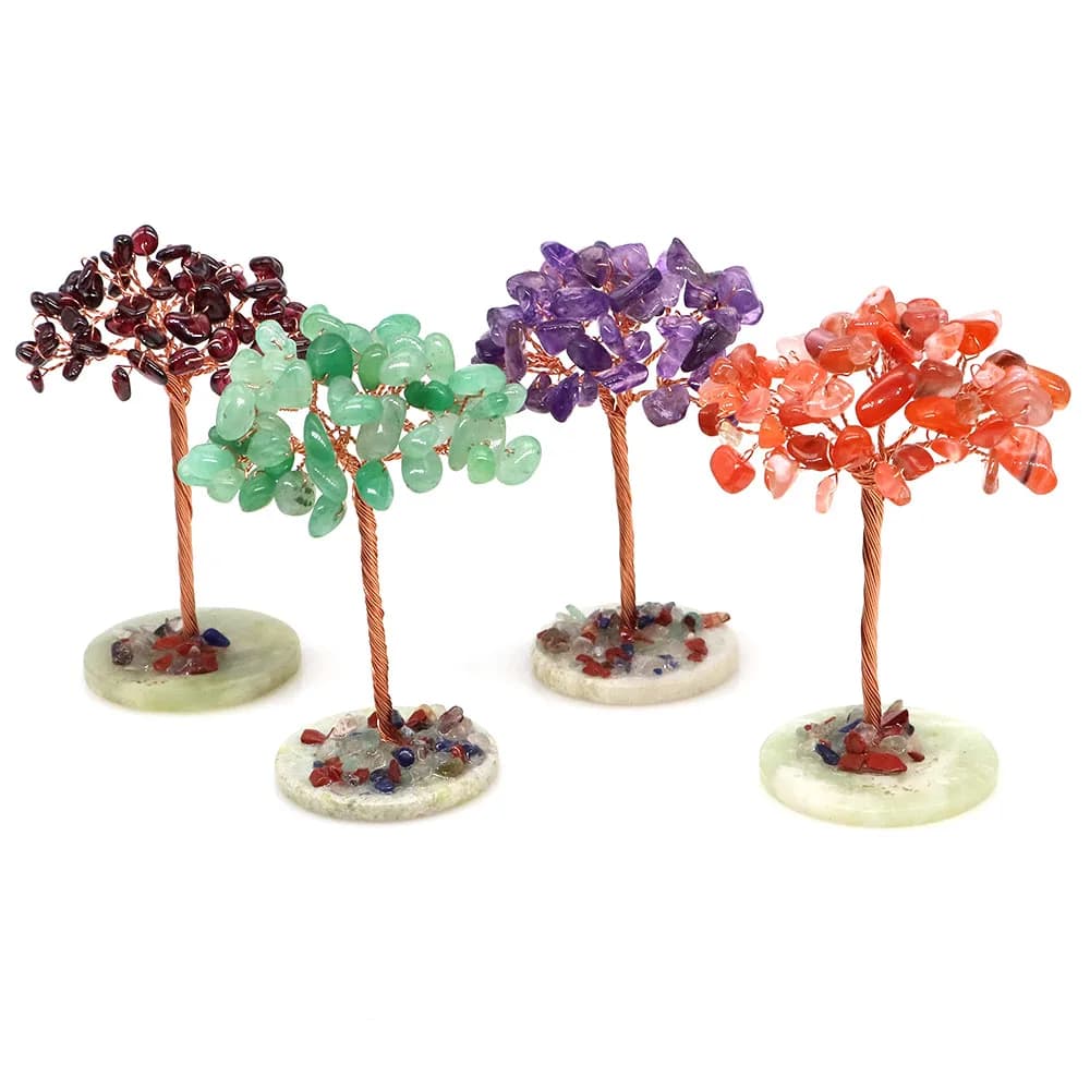 Arbre d'argent cristal naturel pierre de guérison Base Reiki Quartz pierres précieuses fil de cuivre enveloppé plante artisanat Feng Shui décor à la maison cadeaux