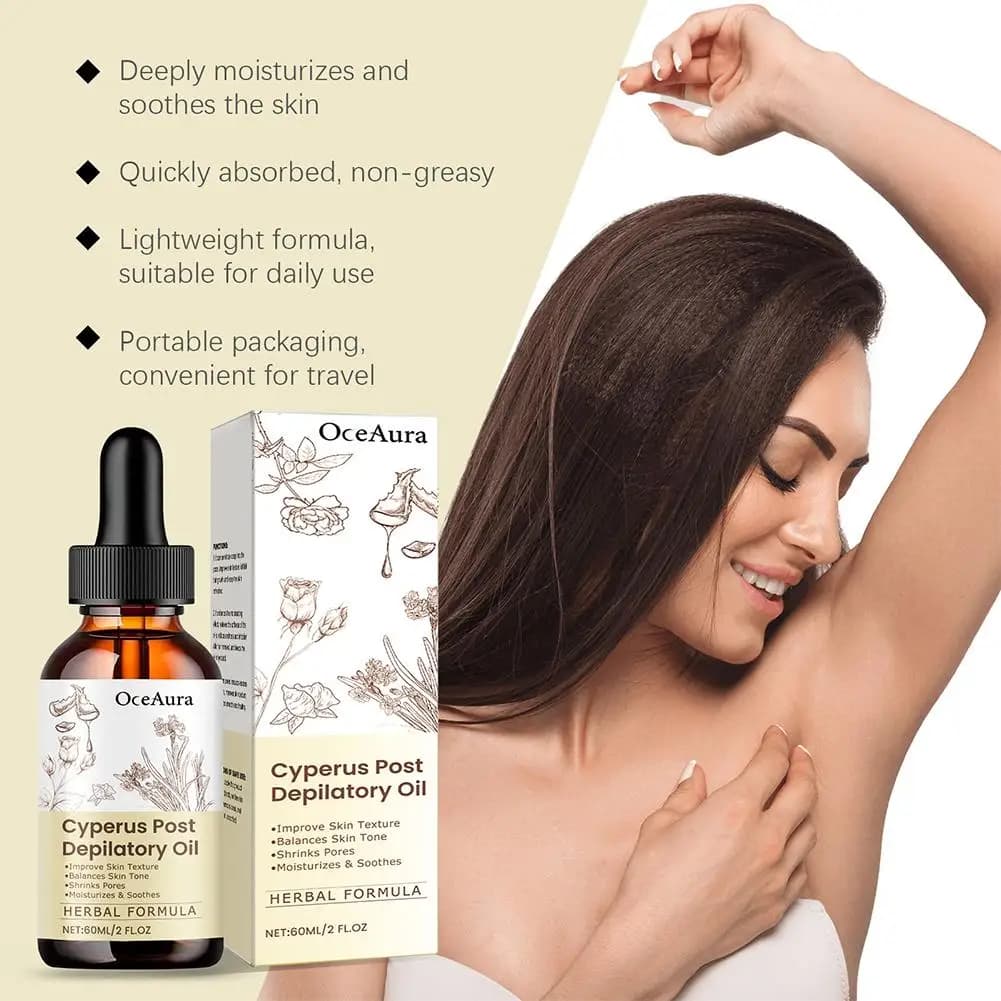 Huile Essentielle Naturelle de Cyperus Rotundus 60ml pour l'Épilation, Hydratante, Apaisante, Réductrice de Poils Corporels, Indolore Après l'Épilation