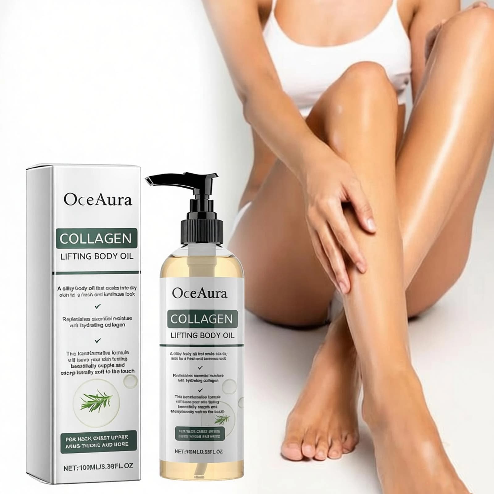 Huile corporelle raffermissante au collagène Oceaura, hydratante, anti-âge, éclaircissante, lissante pour peaux sèches, réduit les ridules, huile de massage pour le corps entier