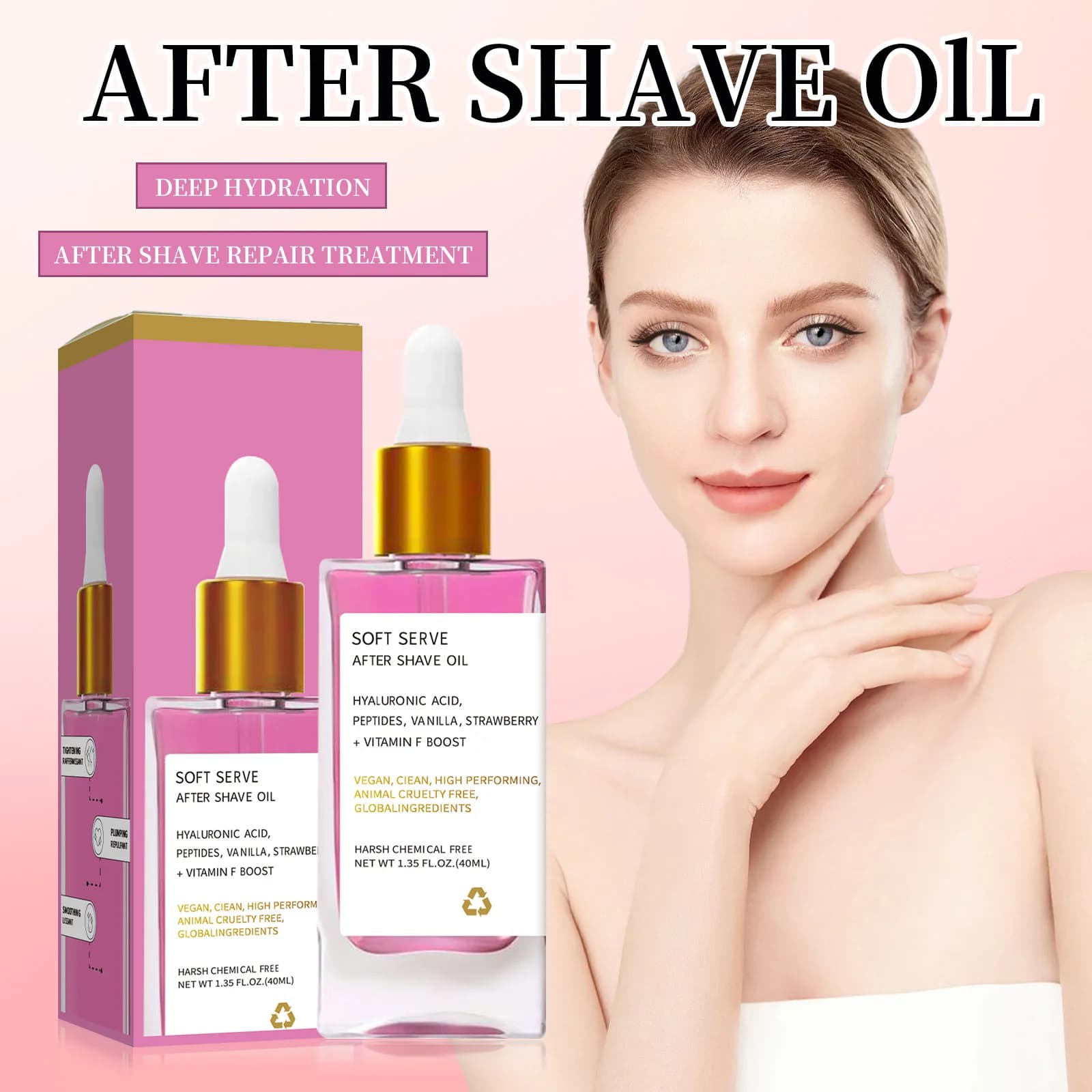 Huile après-rasage fraise vanille huile après-rasage vraiment pour une peau lisse hydrate douce Soins de la peau pour femmes, huile de rasage