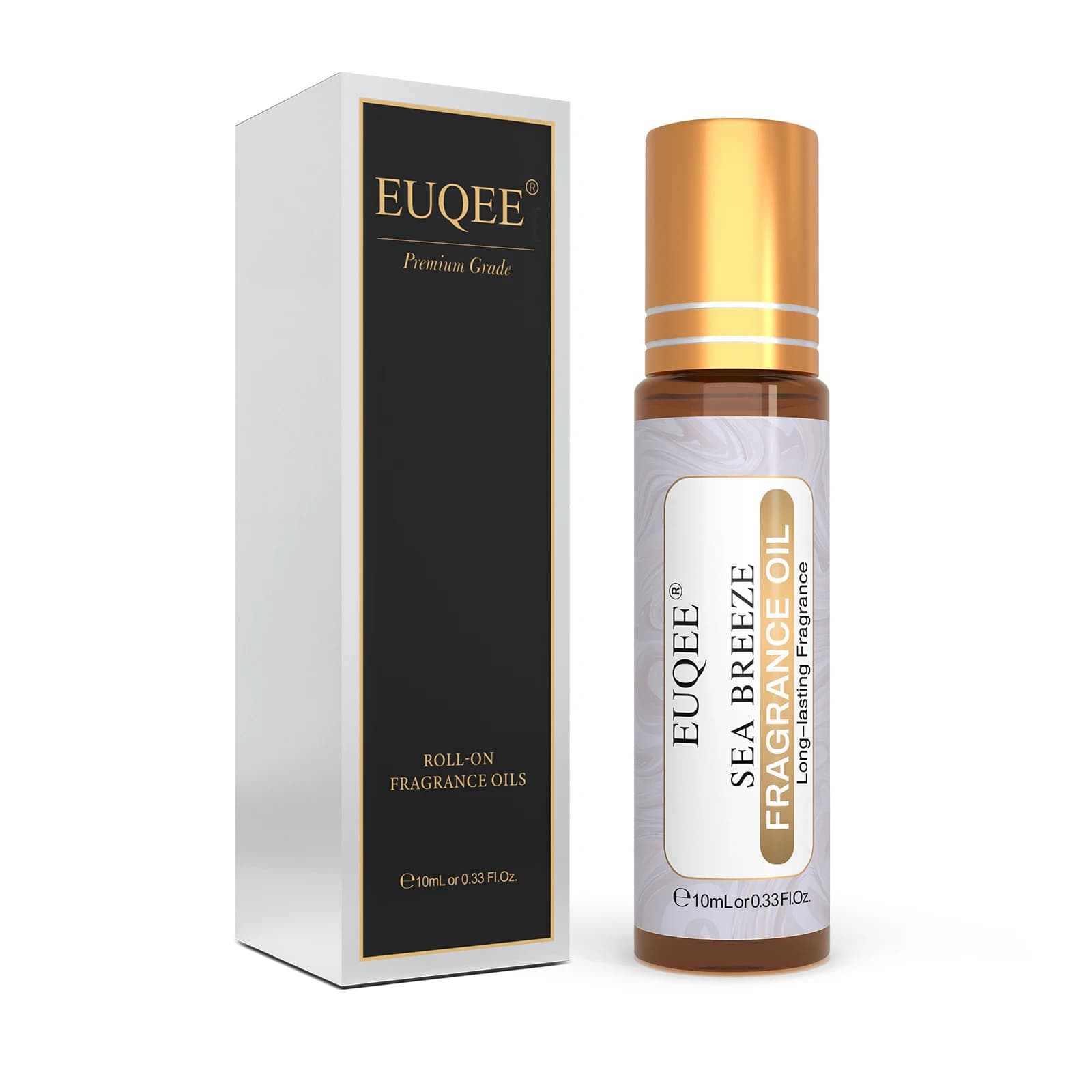 Huile parfumée roll-on EUQEE 10ml, senteurs Brise marine, Musc blanc, Noix de coco & Vanille, Chewing-gum, Thé vert, Ambre ange, parfum longue durée