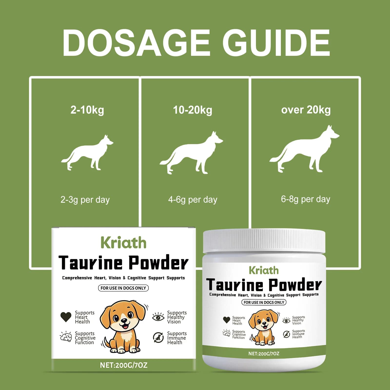  Poudre de Taurine pour Animaux de Compagnie : Soutien Cardiaque, Maintien de la Vision Normale, Amélioration de la Brillance du Pelage – Complément Nutritionnel Quotidien pour Chiens