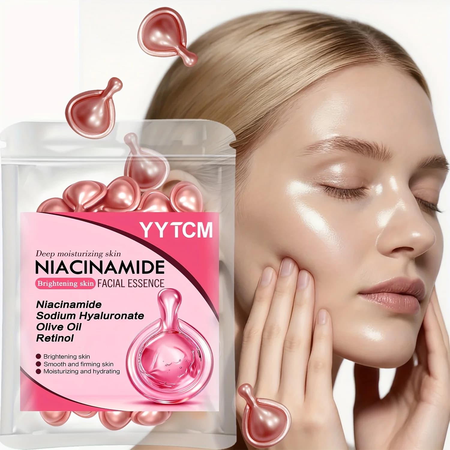 Capsules d'essence faciale à la niacinamide, contenant du rétinol, de l'huile de fruit d'olive, de l'extrait de gardénia, pour éclaircir le teint, hydrater et nourrir la peau, lisser et affiner la pea