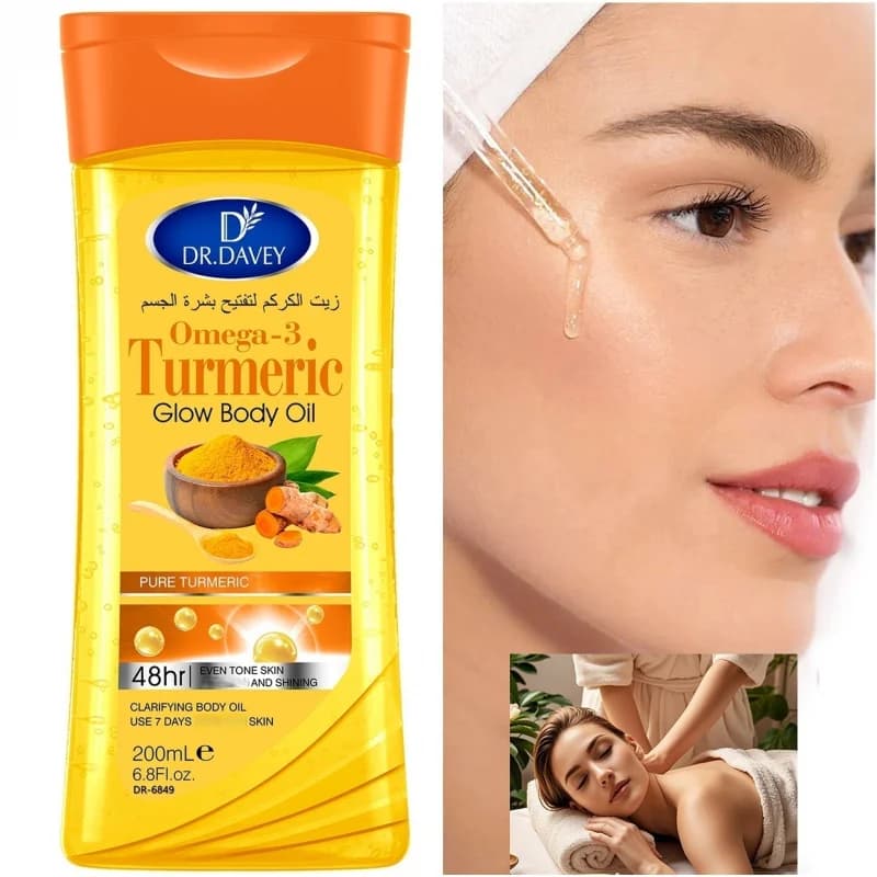 2 flacons de 200 ml d'huile corporelle éclaircissante au curcuma et oméga-3, soin hydratant et nourrissant pour la peau, adapté à toutes les saisons, corps et visage.