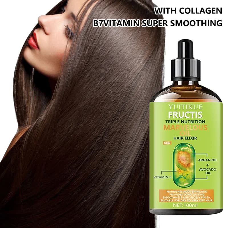 Huile capillaire YUITIKUE Fructis Triple Nutrition | Argan, avocat et vitamine E, lisse et brillant pour tous types de cheveux 100ml
