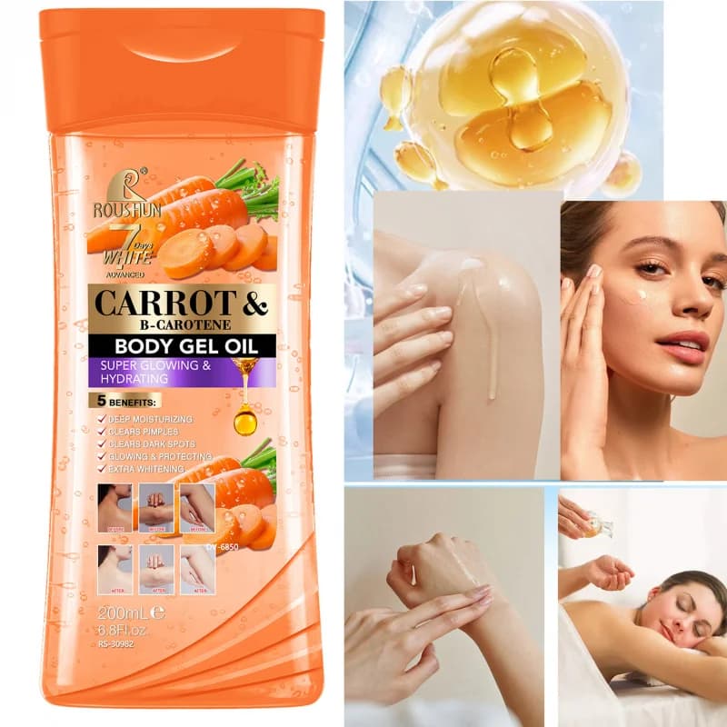 200ML CARROT B-CAROTENE BODY GEL OIL Huile corporelle essentielle hydratante unisexe pour le soin complet du corps for Body, Face, Hand,