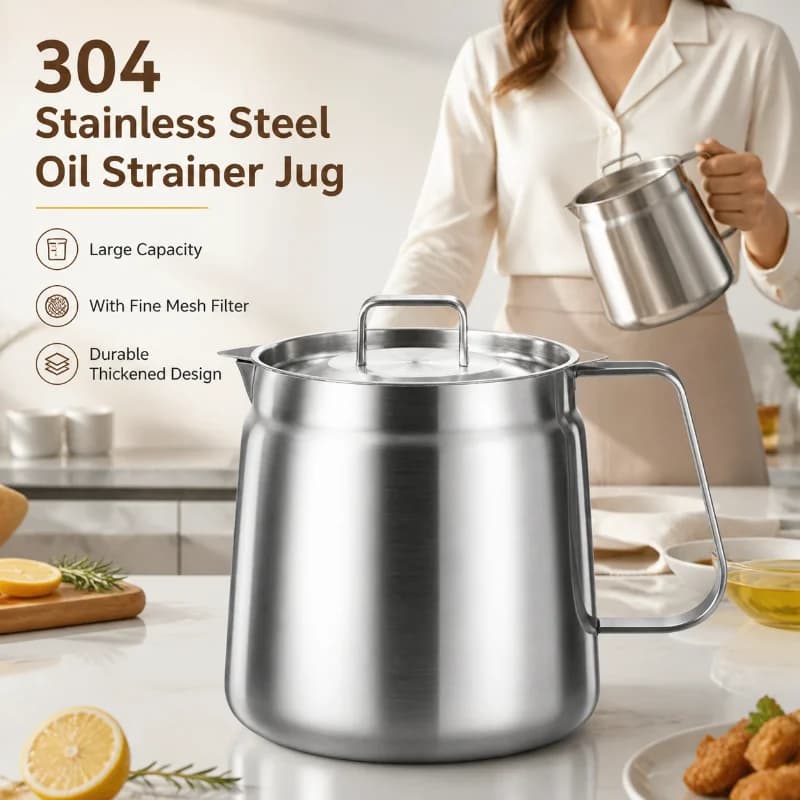 Pot de stockage d'huile et de graisse en acier inoxydable 2/1,5 L avec panier de friture et passoire à mailles fines pour la cuisine
