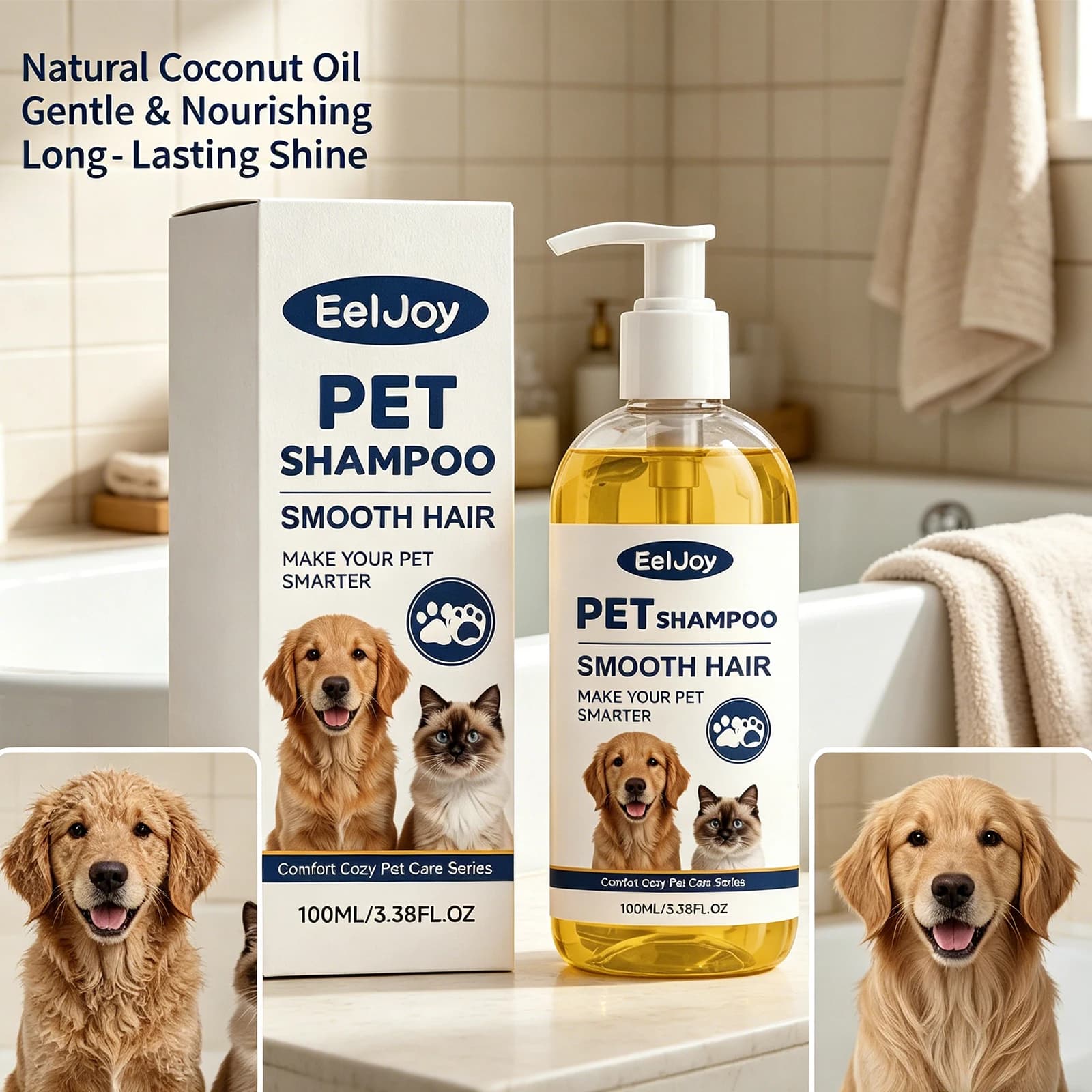Shampoo pour animaux de compagnie à l'huile de noix de coco naturelle
