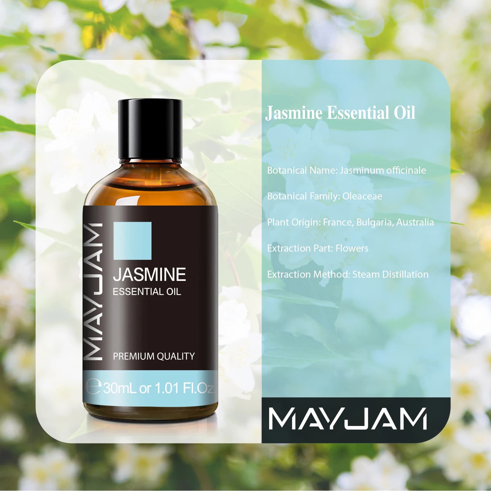 MAYJAM-Diffuseur d'arômes, 30ml, huile au jasmin, vanille, myrrhe, thym, Patchoumovie, citronnelle, château essentiel pur naturel pour bougies et savons