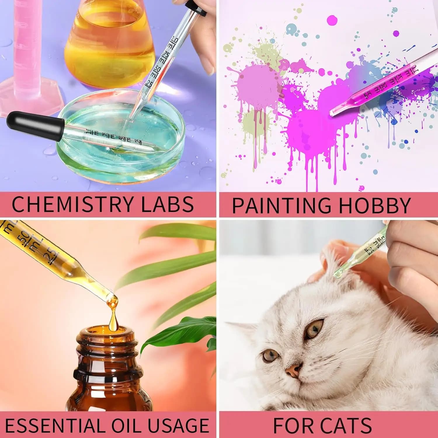 Pipette compte-gouttes en verre, compte-gouttes pour les oreilles et les yeux avec embouts courbés et droits, compte-gouttes de 1 ml pour les huiles essentielles, le laboratoire, l'artisanat, la mesur