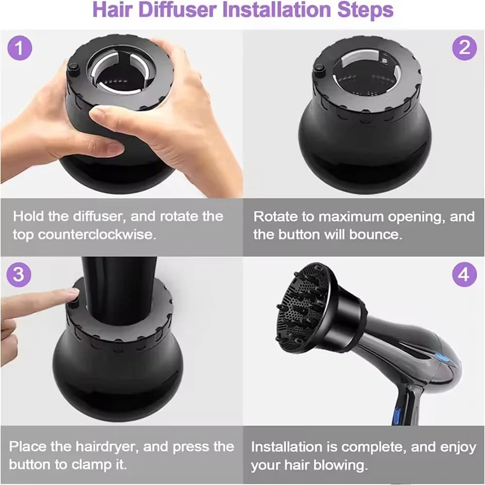 Diffuseur de cheveux universel Adaptable pour sèche-cheveux avec conception rotative cheveux bouclés grande capuche de vent forme fixe dispersant le vent