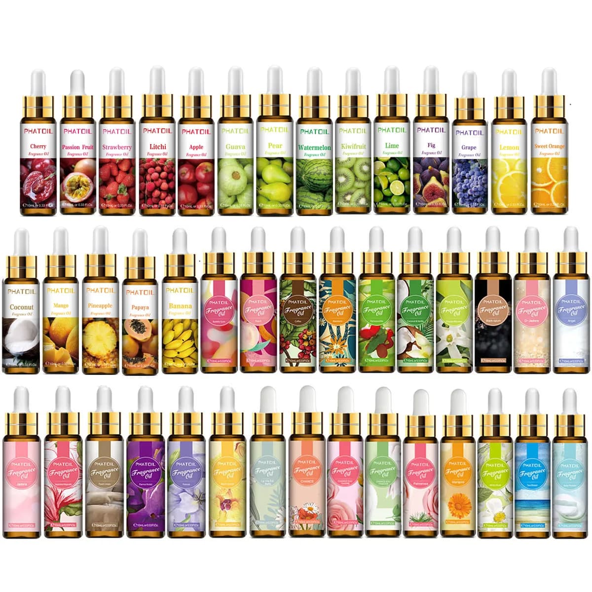 PHATOIL – diffuseur d'huile essentielle de parfum de café, noix de coco et de vanille, 10ML, avec compte-gouttes, huile aromatique, musc blanc, orchidée, Magnolia, souci