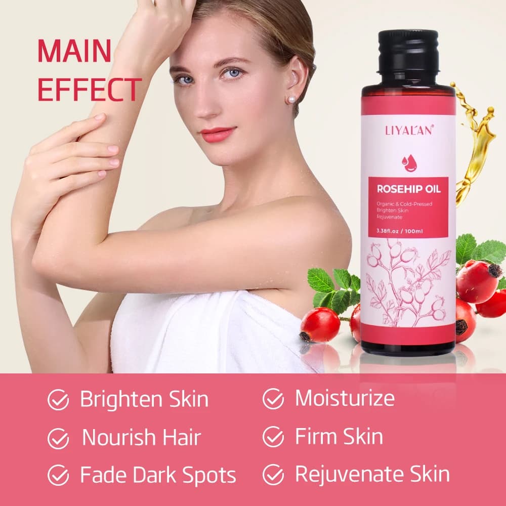 Huile de rose musquée éclaircissante, raffermissante, rajeunissante, estompe les taches foncées, hydrate, nourrit les cheveux, Essence de graines de rose musquée Pure, soins pour la peau, 100ml