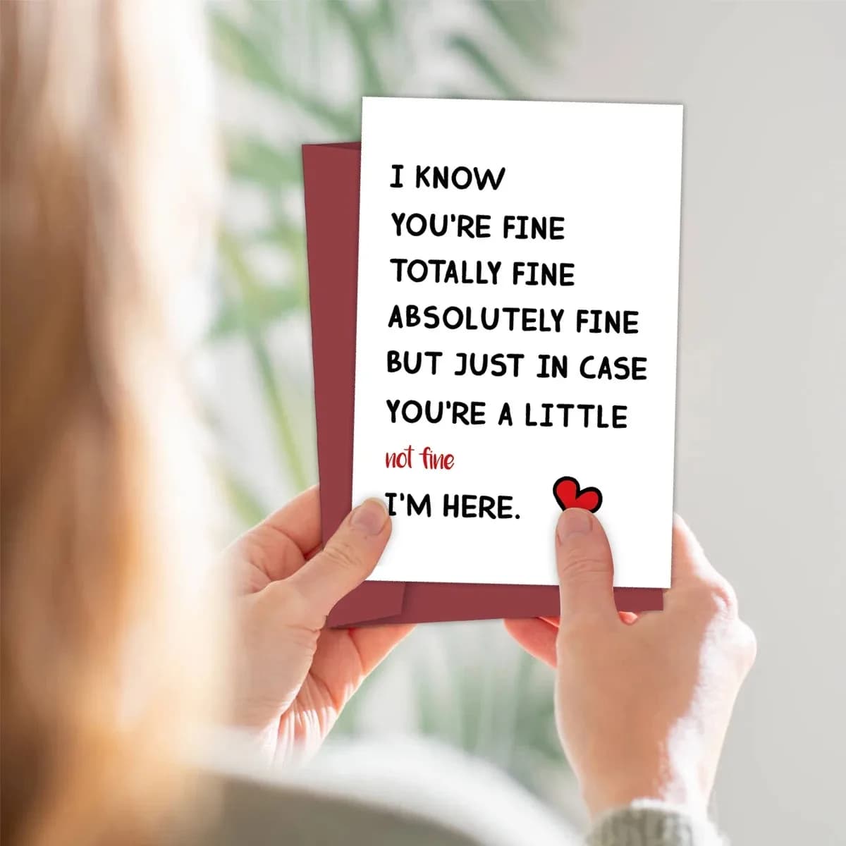 Tu es entièrement bien, je suis là pour toi, carte d'encouragement pour lui/elle, carte de vœux amusante, idée cadeau pour mari, femme, famille