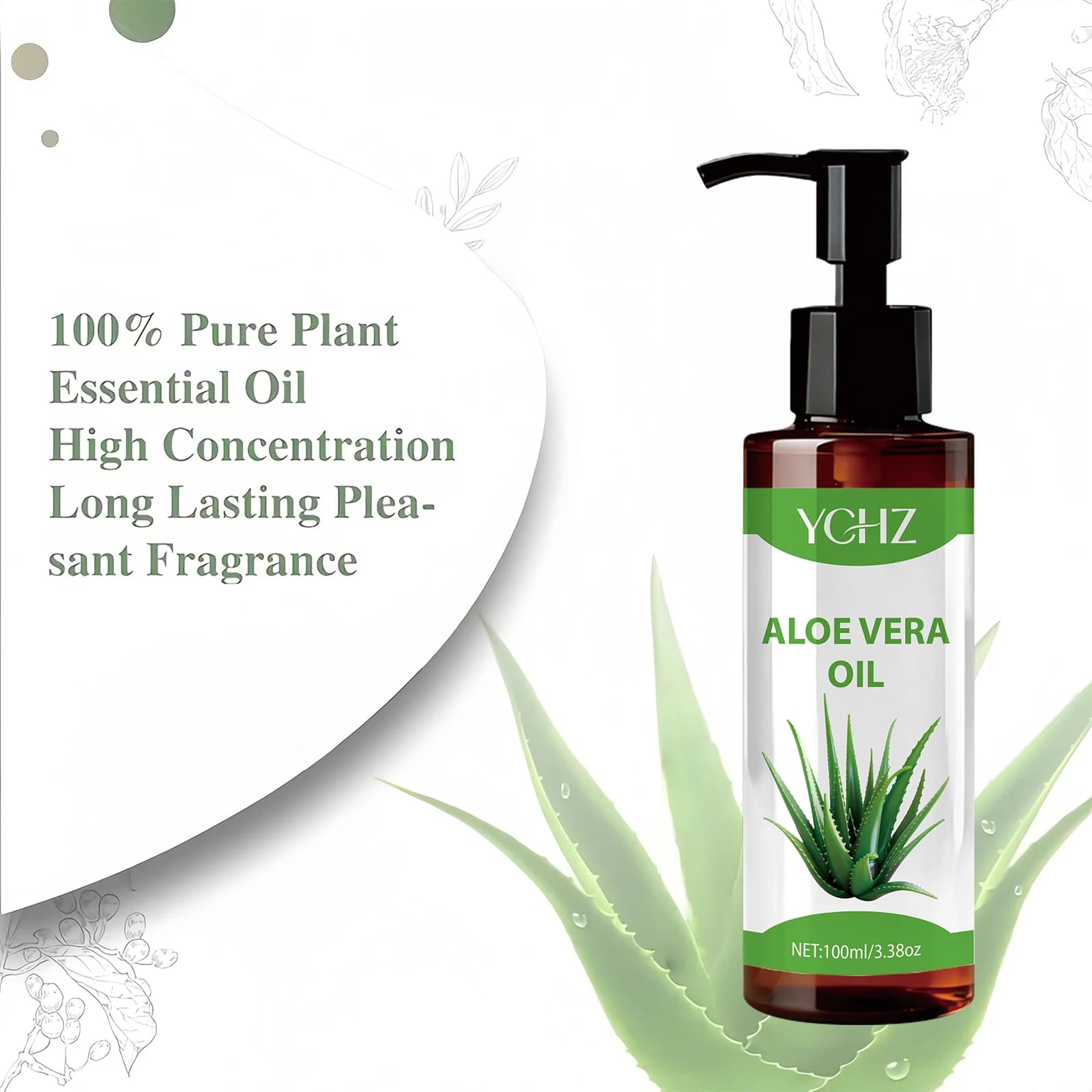 Huile d'aloe vera 100% naturelle - Formule à absorption rapide et non grasse, adaptée au visage, au corps, aux ongles, aux cheveux, aux cils, au massage, au diffuseur