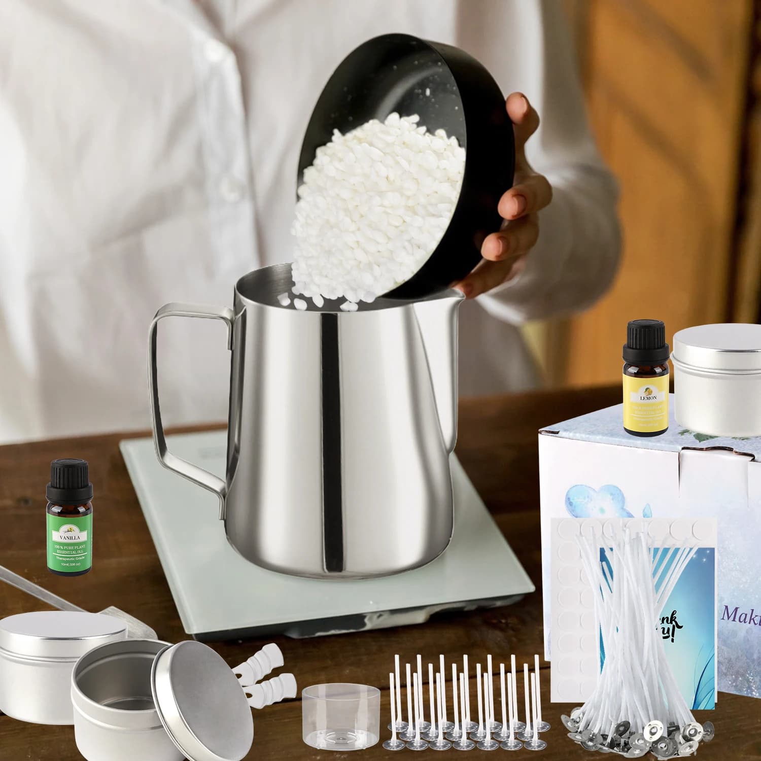Ensemble de fabrication de bougies DIY Simple, facile à fabriquer, avec huile essentielle pour aromathérapie, cire de soja de haute qualité, fabriqué à la main