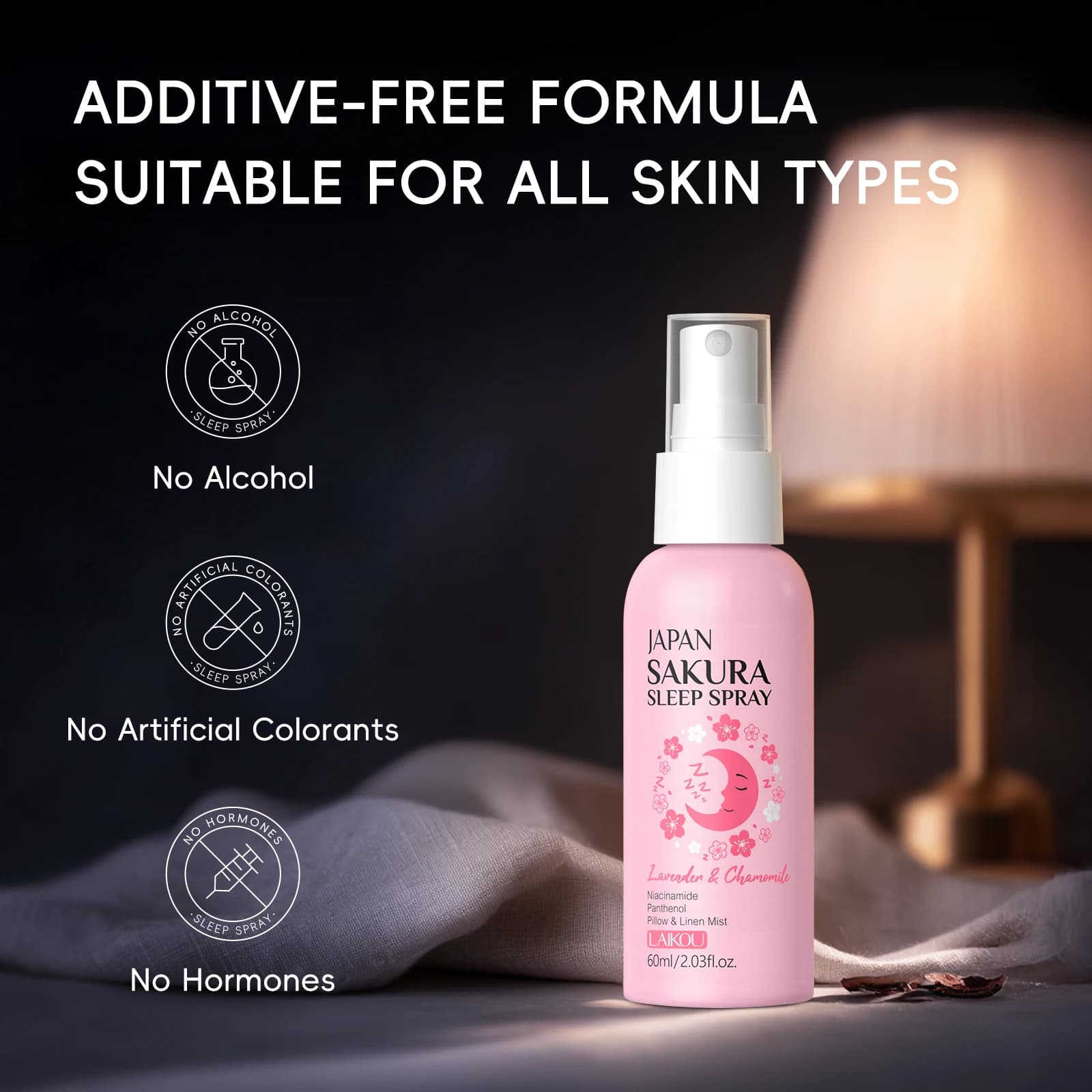 LAIKOU Japon Sakura Spray de Sommeil 60ml Lavande Camomille Parfum Doux Apaisant Relaxant Brume pour Oreiller et Linge de Lit