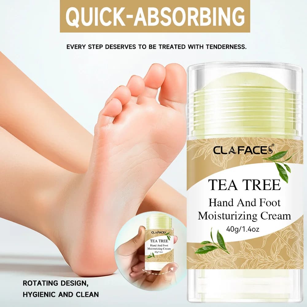 Bâton de crème pour les pieds à l'huile d'arbre à thé pour les fissures du talon, nourrit en profondeur la peau des pieds, exfolie et hydrate la crème pour les pieds
