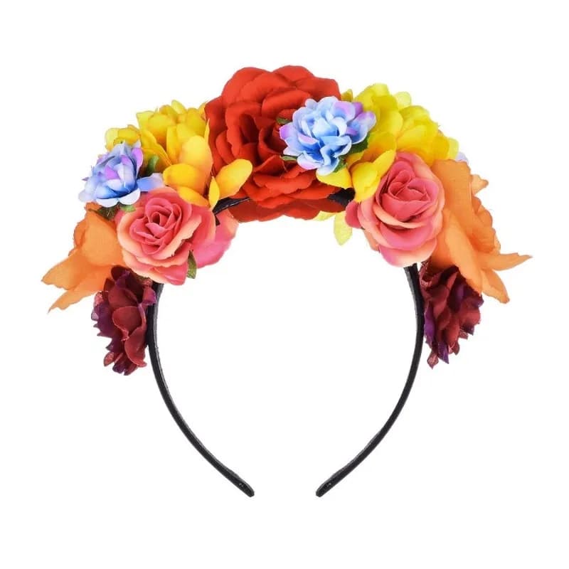 Bandeau à fleurs du jour des morts, couronne de fleurs de roses (rouge noir)